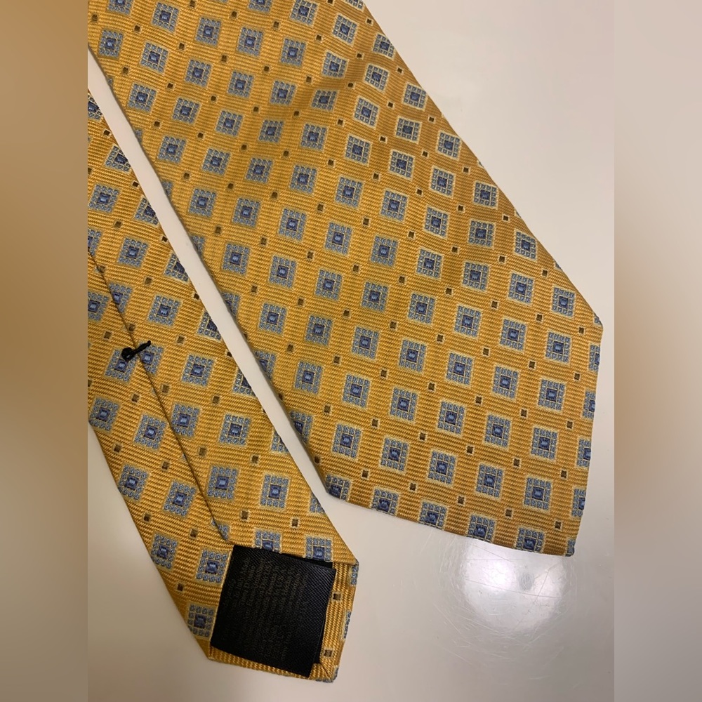 🇺🇸 Brooks Brothers Makers Silk Tie Made In USA Yellow/Blue Geometric Pri…